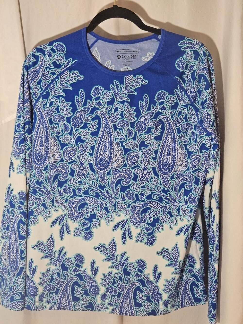 Coolibar‎ UPF 50+ UV Protection Blue Print Long Sleeve Scuba Shirt 10147 sz L